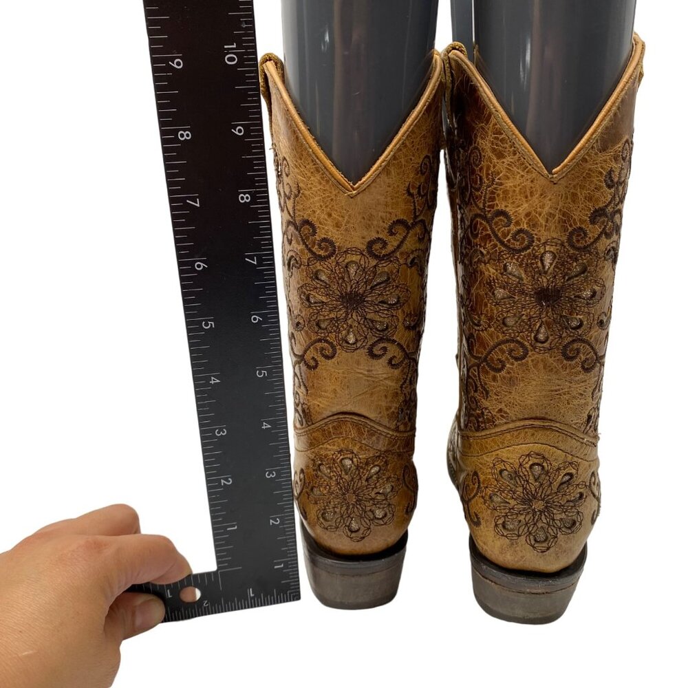 Jar Boot's Made in Mexico Tan Leather Cut-Out/Embroidery Snip Toe boots Girl 1 - Picture 14 of 14